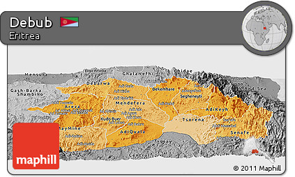 Political Shades Panoramic Map of Debub, desaturated