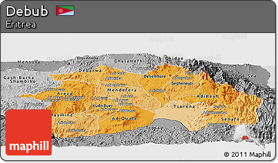 Political Shades Panoramic Map of Debub, desaturated
