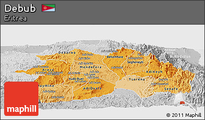 Political Shades Panoramic Map of Debub, lighten, desaturated