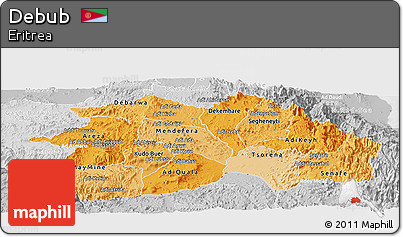 Political Shades Panoramic Map of Debub, lighten, desaturated
