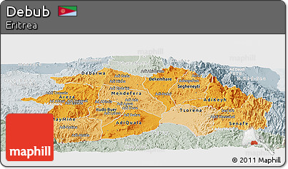 Political Shades Panoramic Map of Debub, lighten, semi-desaturated