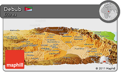 Political Shades Panoramic Map of Debub, physical outside