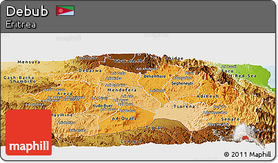 Political Shades Panoramic Map of Debub, physical outside