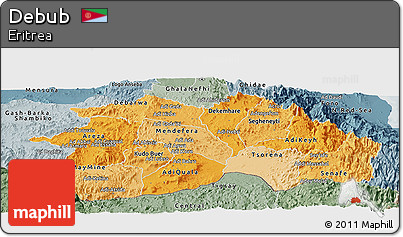 Political Shades Panoramic Map of Debub, semi-desaturated