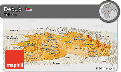 Political Shades Panoramic Map of Debub, shaded relief outside