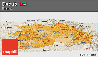 Political Shades Panoramic Map of Debub, shaded relief outside