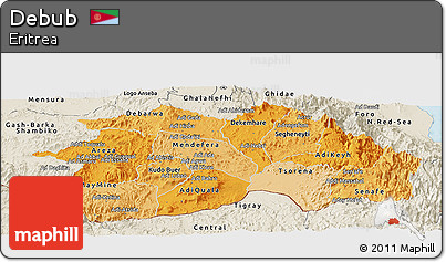Political Shades Panoramic Map of Debub, shaded relief outside