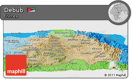 Satellite Panoramic Map of Debub, political shades outside