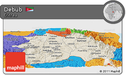 Shaded Relief Panoramic Map of Debub, political outside