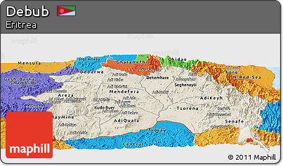 Shaded Relief Panoramic Map of Debub, political outside