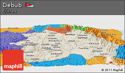 Shaded Relief Panoramic Map of Debub, political outside
