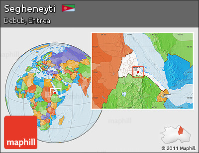 Political Location Map of Segheneyti, highlighted country, within the entire country