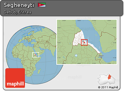 Savanna Style Location Map of Segheneyti, highlighted country, within the entire country
