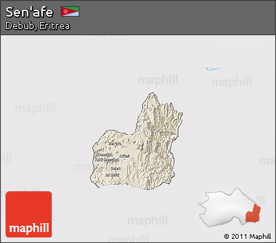 Shaded Relief 3D Map of Sen'afe, single color outside