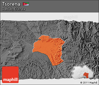 Political 3D Map of Tsorena, darken, desaturated