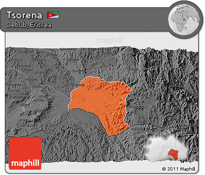 Political 3D Map of Tsorena, darken, desaturated