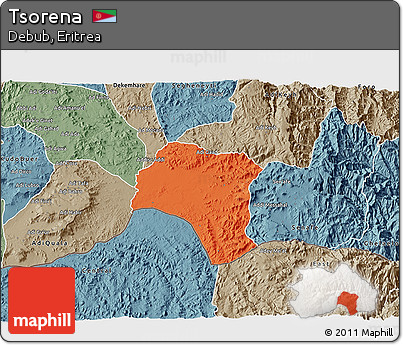 Political 3D Map of Tsorena, semi-desaturated