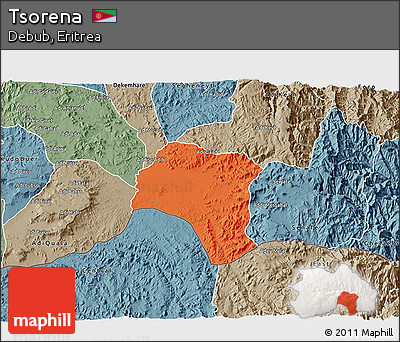 Political 3D Map of Tsorena, semi-desaturated