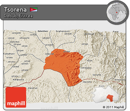 Political 3D Map of Tsorena, shaded relief outside