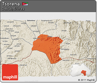 Political 3D Map of Tsorena, shaded relief outside