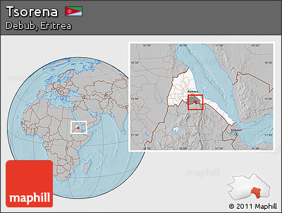 Gray Location Map of Tsorena, highlighted country, highlighted parent region, within the entire country, hill shading