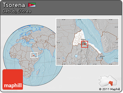Gray Location Map of Tsorena, highlighted country, highlighted parent region, within the entire country, hill shading