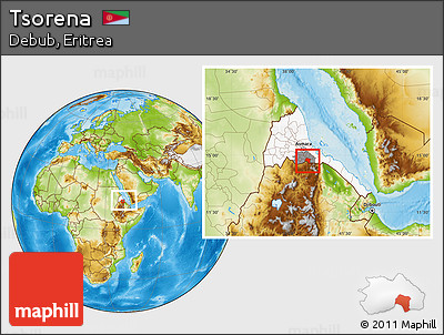 Physical Location Map of Tsorena, highlighted country, highlighted parent region, within the entire country