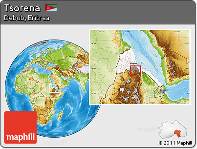 Physical Location Map of Tsorena, highlighted country, highlighted parent region, within the entire country