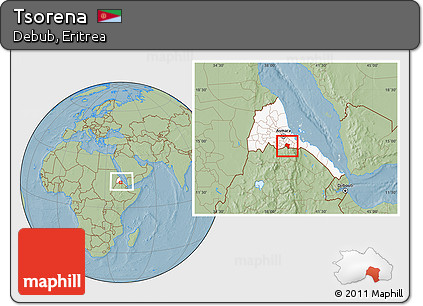 Savanna Style Location Map of Tsorena, highlighted country, within the entire country, hill shading