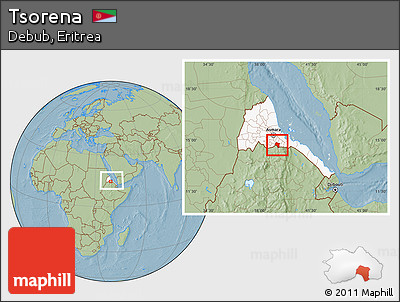 Savanna Style Location Map of Tsorena, highlighted country, within the entire country, hill shading