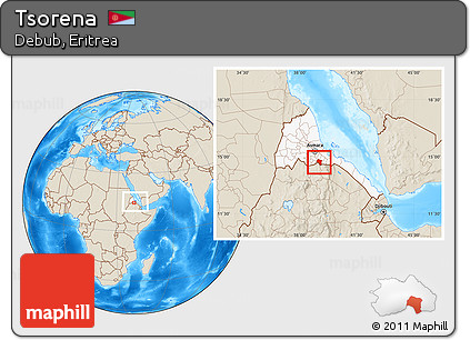 Shaded Relief Location Map of Tsorena, highlighted country, within the entire country