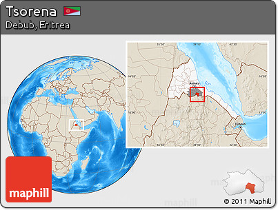 Shaded Relief Location Map of Tsorena, highlighted country, highlighted parent region