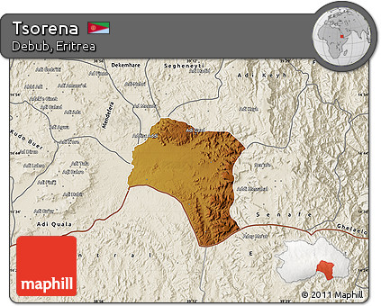 Physical Map of Tsorena, shaded relief outside