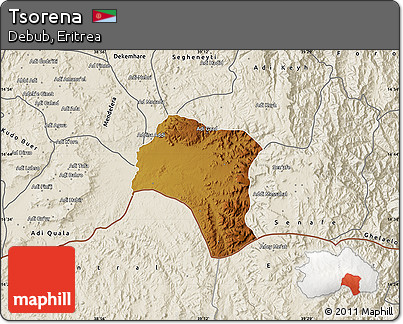 Physical Map of Tsorena, shaded relief outside