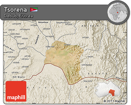 Satellite Map of Tsorena, shaded relief outside