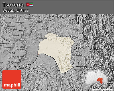 Shaded Relief Map of Tsorena, darken, desaturated