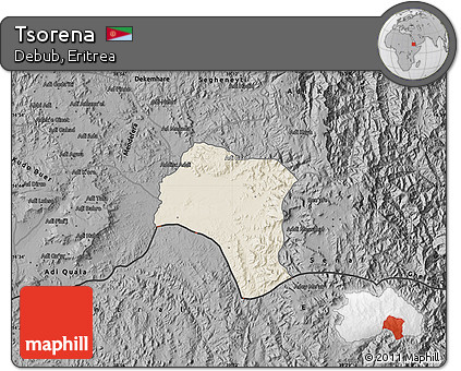 Shaded Relief Map of Tsorena, darken, desaturated