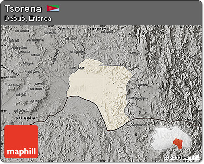 Shaded Relief Map of Tsorena, darken, semi-desaturated