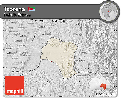 Shaded Relief Map of Tsorena, desaturated