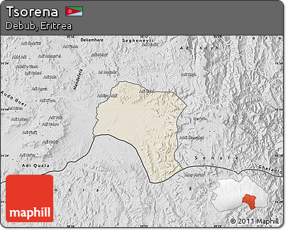 Shaded Relief Map of Tsorena, desaturated