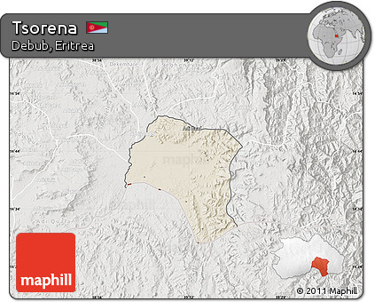 Shaded Relief Map of Tsorena, lighten, semi-desaturated