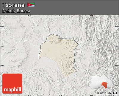 Shaded Relief Map of Tsorena, lighten, semi-desaturated