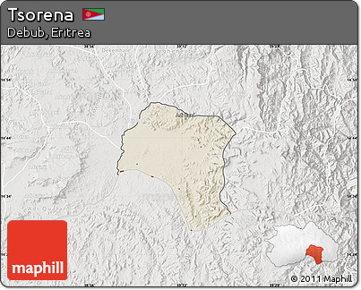 Shaded Relief Map of Tsorena, lighten, semi-desaturated