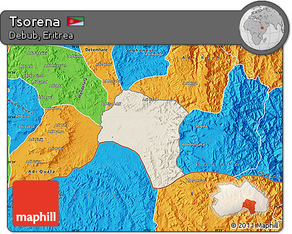Shaded Relief Map of Tsorena, political outside