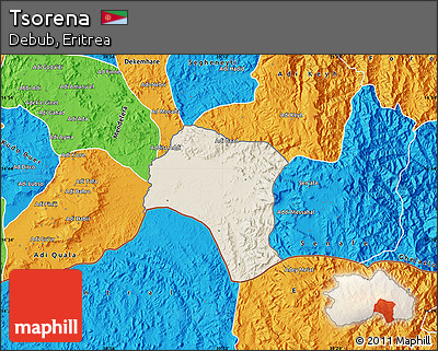 Shaded Relief Map of Tsorena, political outside