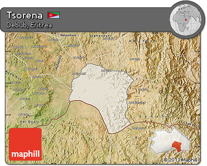 Shaded Relief Map of Tsorena, satellite outside