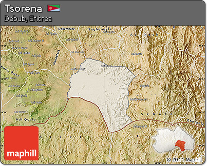Shaded Relief Map of Tsorena, satellite outside