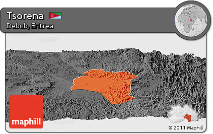 Political Panoramic Map of Tsorena, darken, desaturated