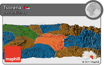 Political Panoramic Map of Tsorena, darken