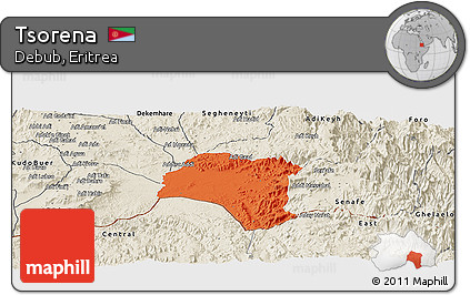 Political Panoramic Map of Tsorena, shaded relief outside